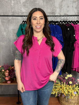 The Wrinkle Free Short Sleeve Lizzie Top - Pink (Small - 3X)