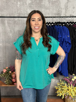 The Wrinkle Free Short Sleeve Lizzie Top - Emerald (Small - 3X)