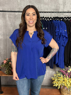 The Wrinkle Free Short Sleeve Lizzie Top - Blue (Small - 3X)