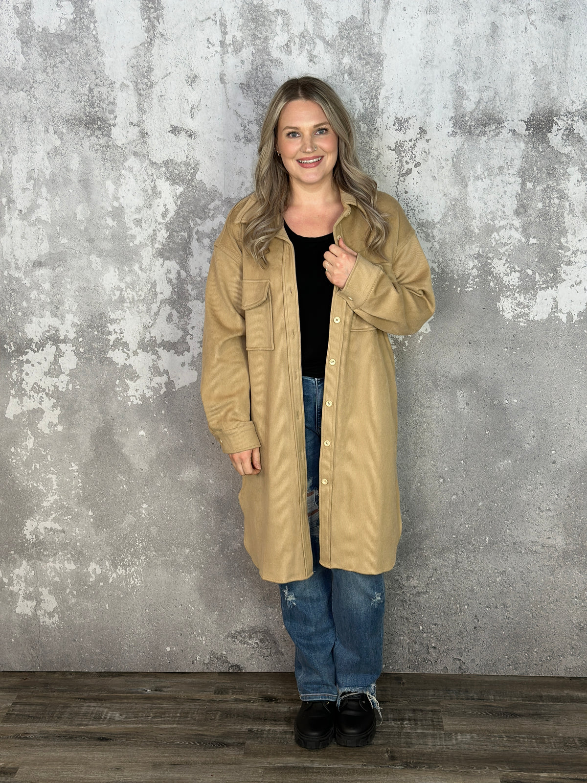 Camel Textured Shacket - Small - 3X) BESTSELLER