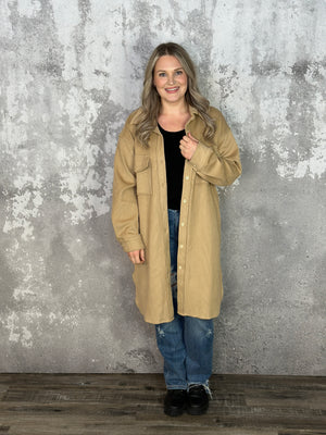 Camel Textured Shacket - Small - 3X) BESTSELLER