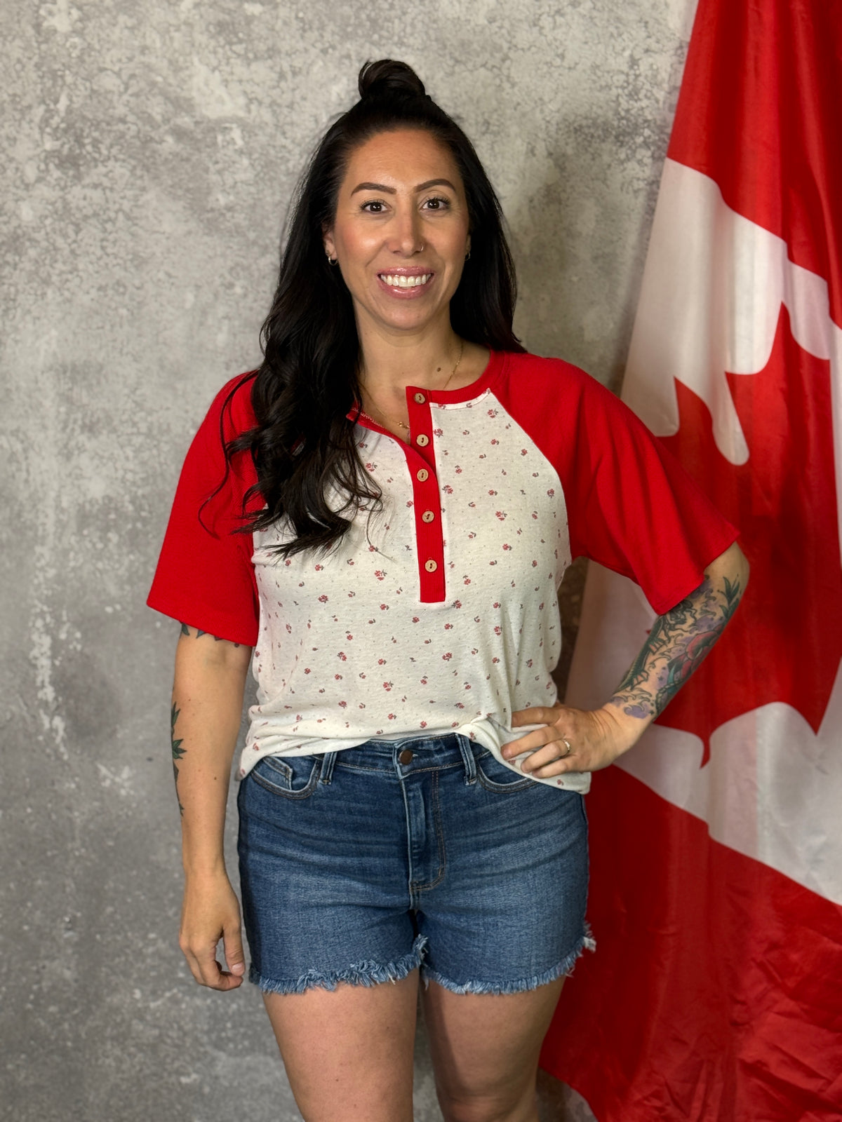 Red Sleeve Raglan Top - (Small - 3X)