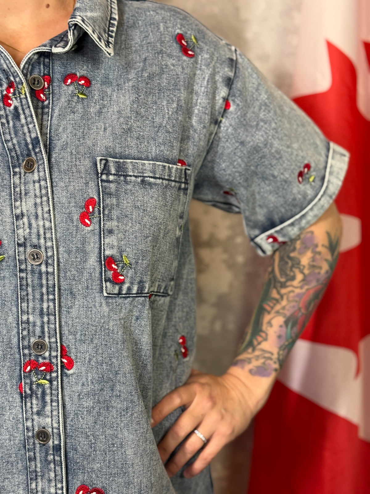 Cherry Denim Dress  - (Small - 3X)