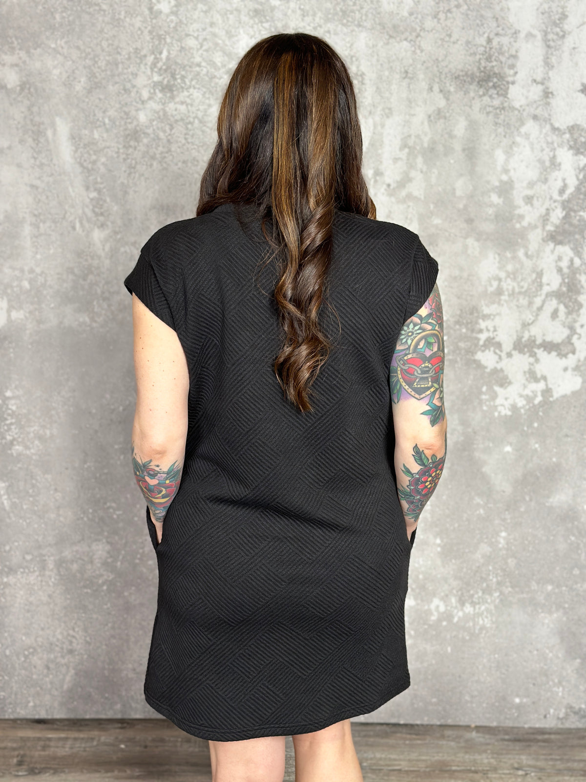 Drop Shoulder Quilted Texture Dress (Small - 2X)