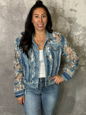 Denim and Sheer Floral Jacket