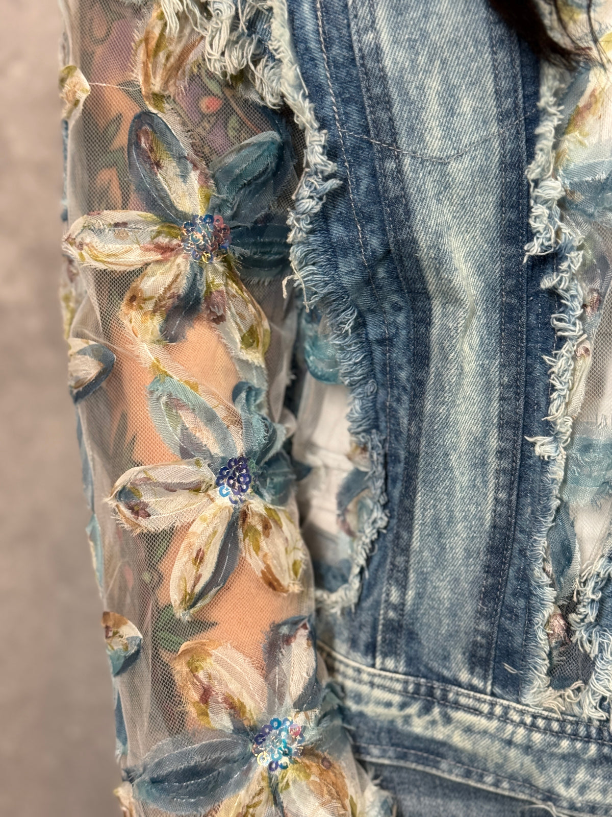 Denim and Sheer Floral Jacket