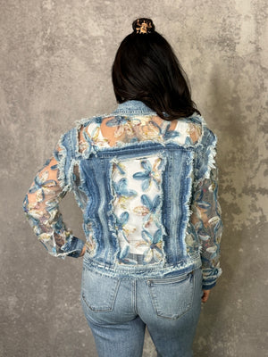 Denim and Sheer Floral Jacket