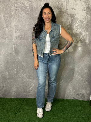 Lace Trim Denim Vest