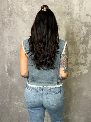 Lace Trim Denim Vest