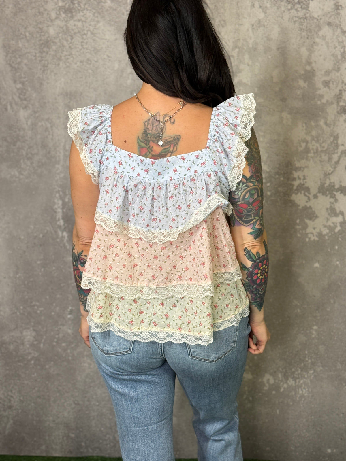 Tiered Pastel Lace Ruffle Tank