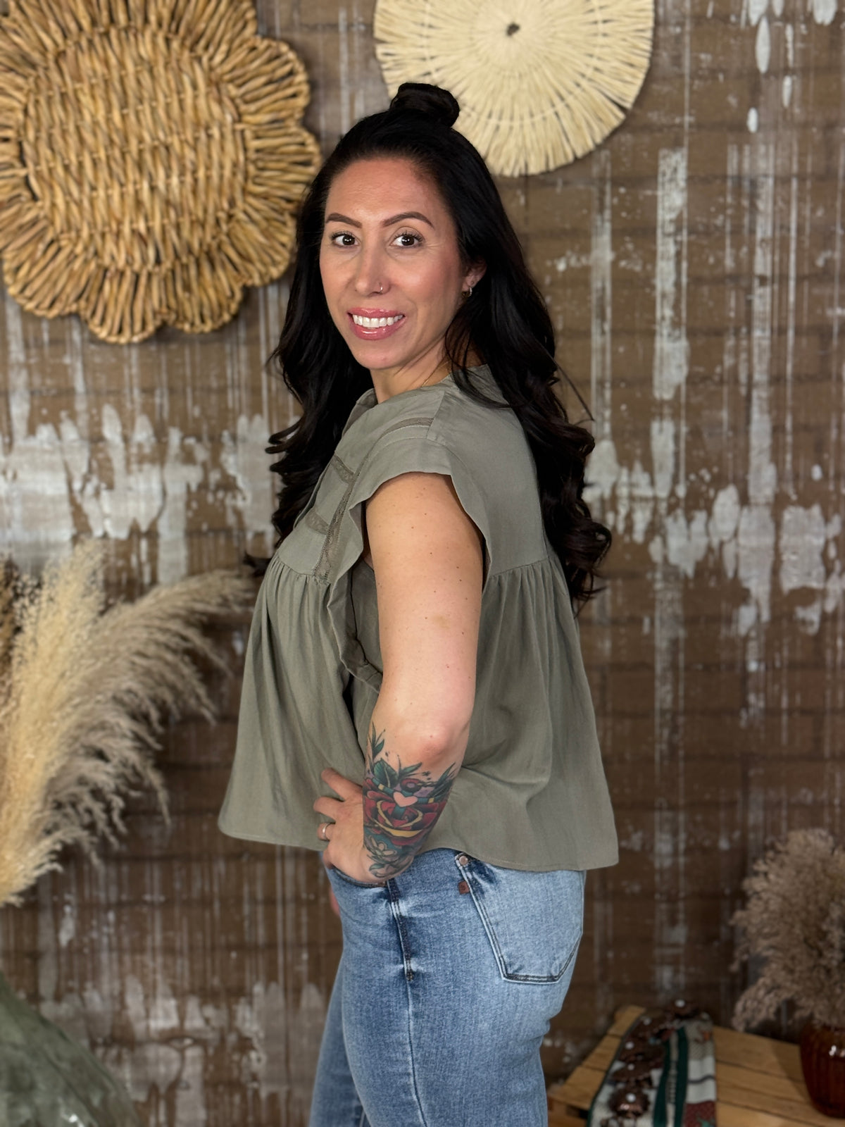 Olive Lace Insert Top