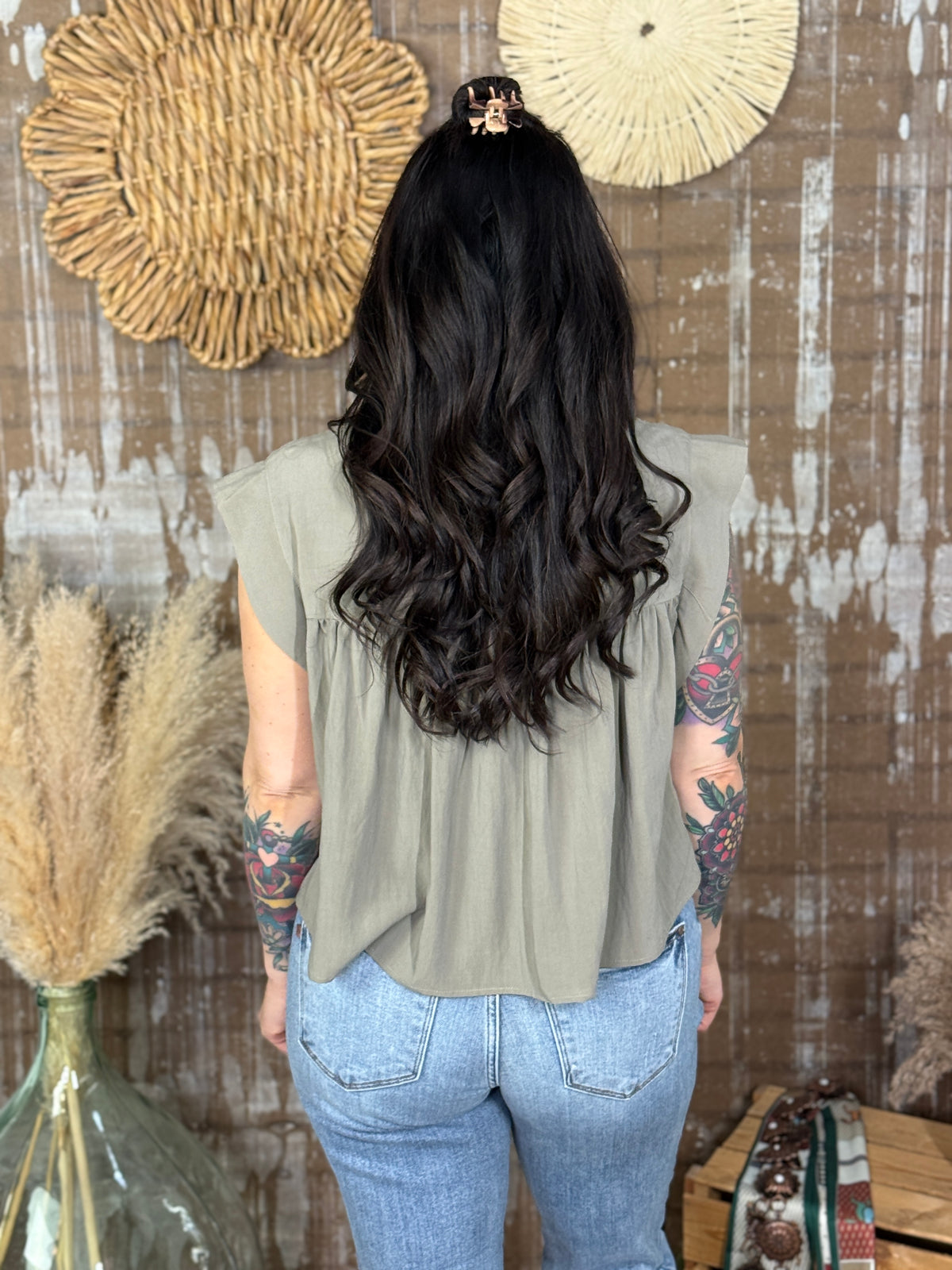 Olive Lace Insert Top