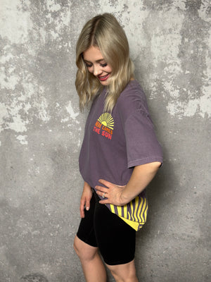 Here Comes the Sun Oversized Graphic Tee - Purple