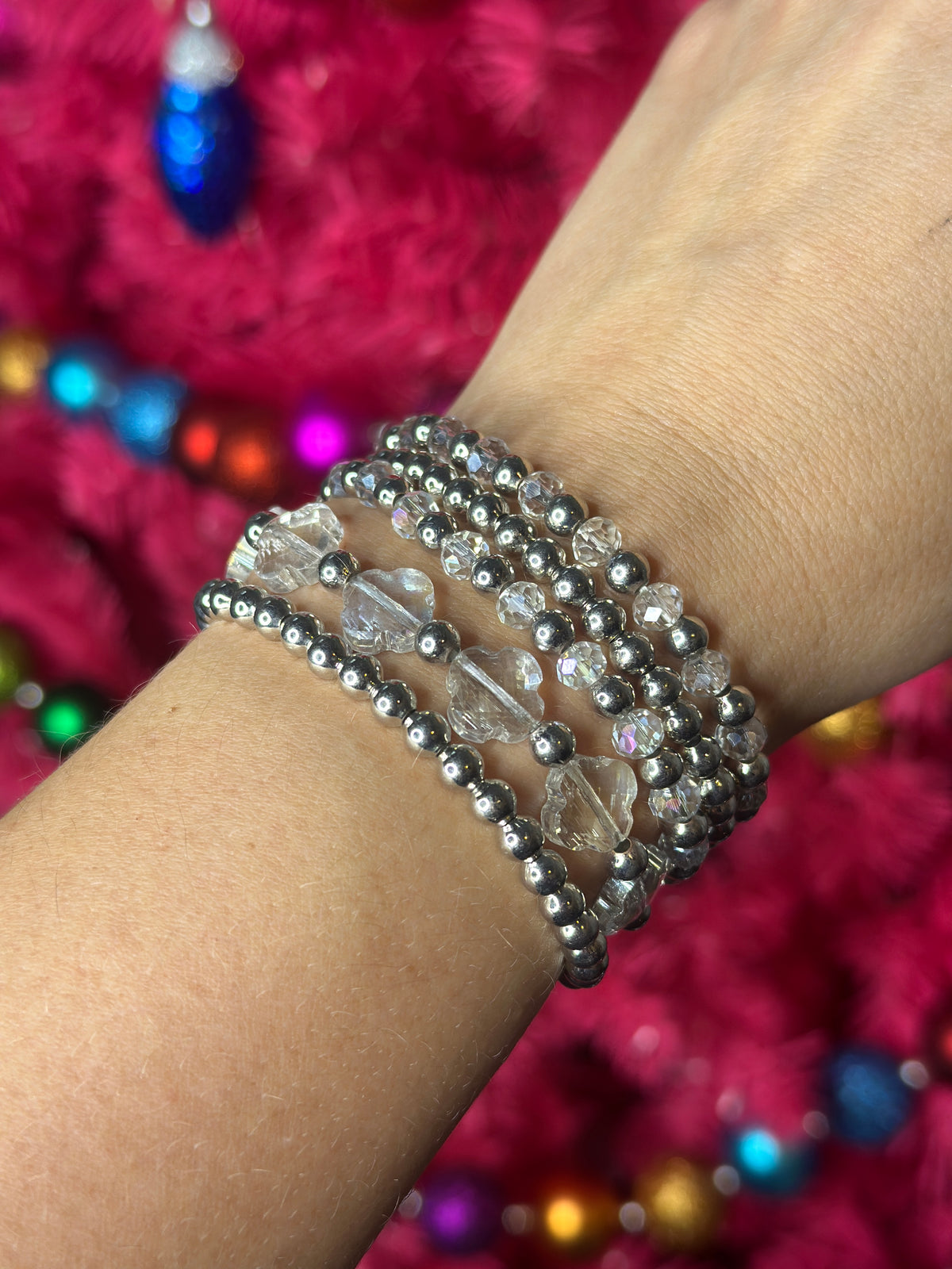 5 Strand Stretch Silver/Clear Bracelet Stack