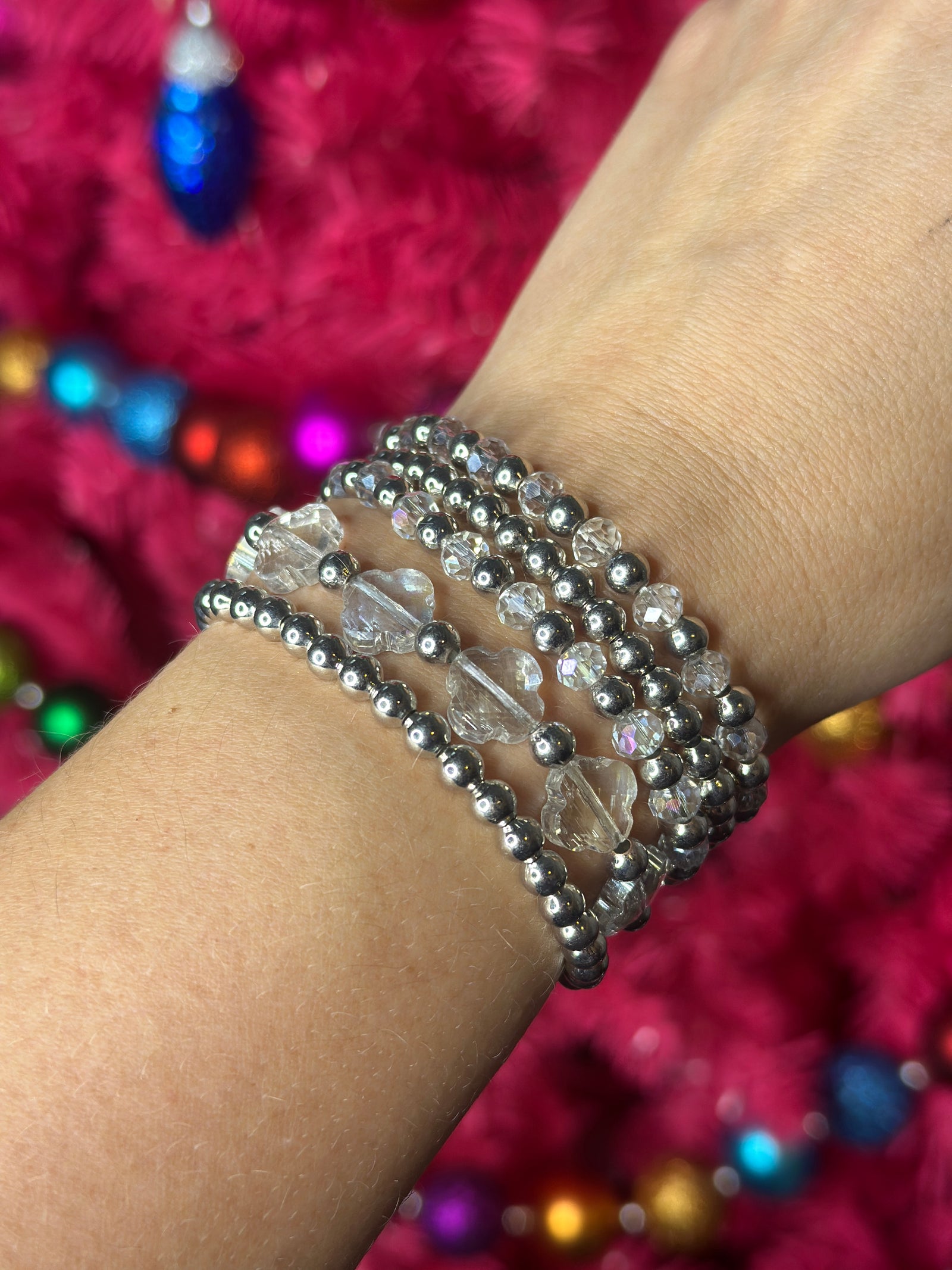 5 Strand Stretch Silver/Clear Bracelet Stack