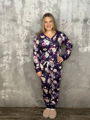 Buttery Shirley Lounge Set - Purple Flora (Small - 3X) *NEW