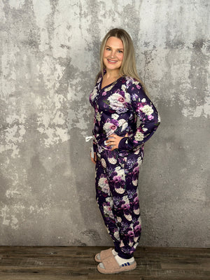 Buttery Shirley Lounge Set - Purple Flora (Small - 3X) *NEW
