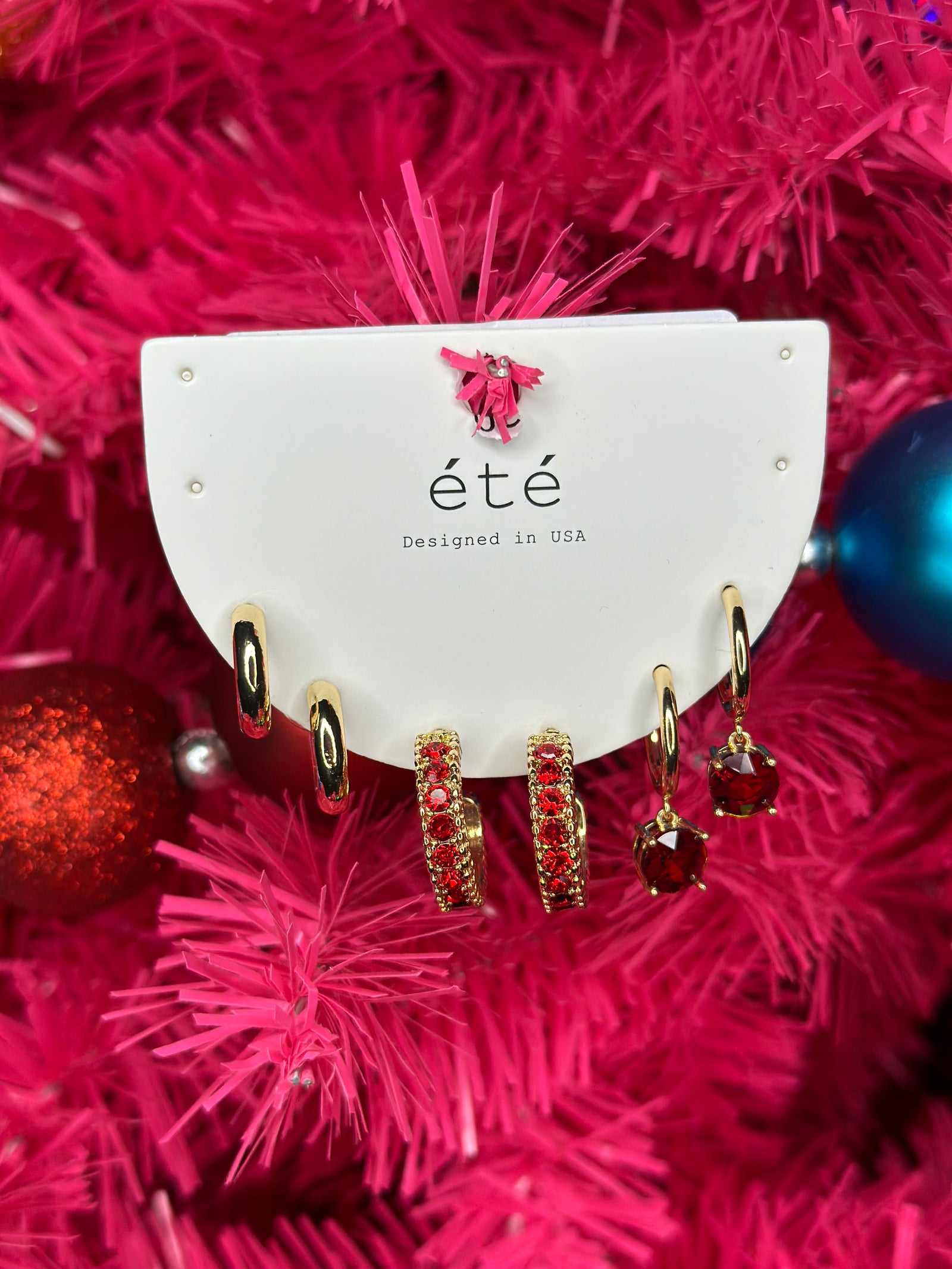 Set of 3 Earring  - Red