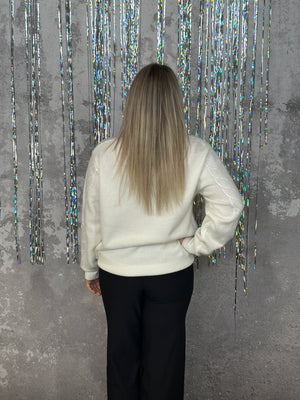 White Sequin Sleeve Detail Sweater