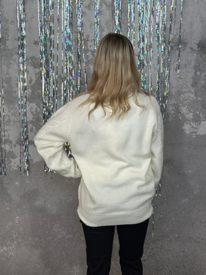 White Sequin Sleeve Detail Sweater