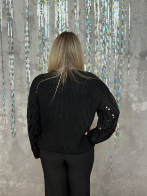 Black Glitter Vein Sweater (Small - 2X)