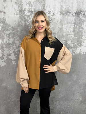 Camel/Black/Taupe Dress Blouse (Small - 3X)