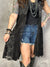 Black Denim and Lace Duster Vest (Small - 2X)