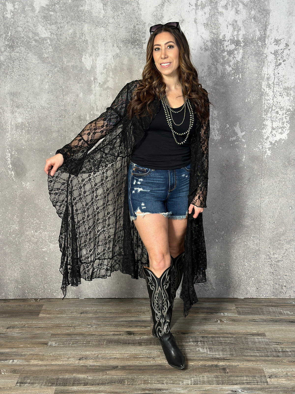 Lace Ruffle Duster with all over sparkle studs (Small - 2X) RESTOCK