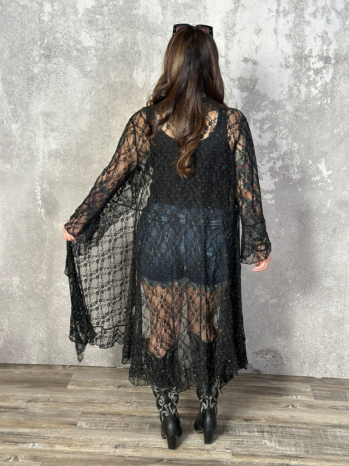 Lace Ruffle Duster with all over sparkle studs (Small - 2X) RESTOCK