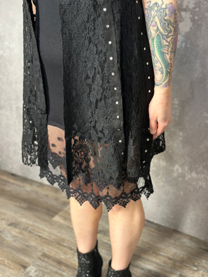 Antique Lace Vest with Stud Detail- Black