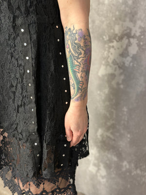 Antique Lace Vest with Stud Detail- Black