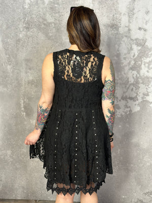 Antique Lace Vest with Stud Detail- Black