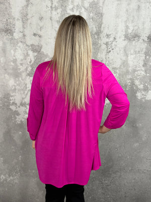 The Wrinkle Free Button Detail Cardigan - Magenta (Small - 3X)