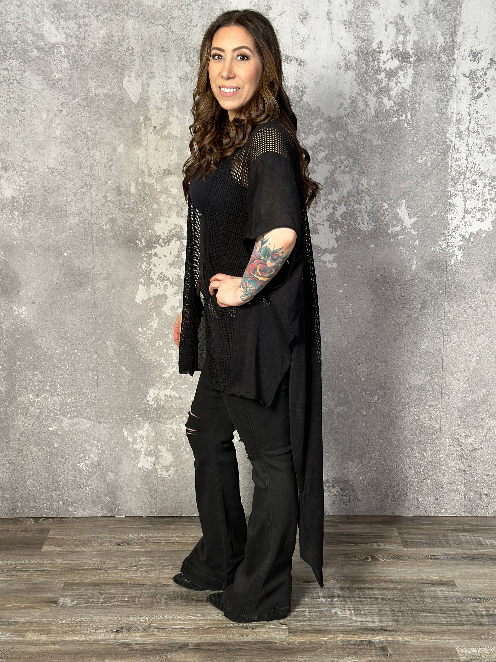 High Low Fishnet Cardigan (Small - 3X)