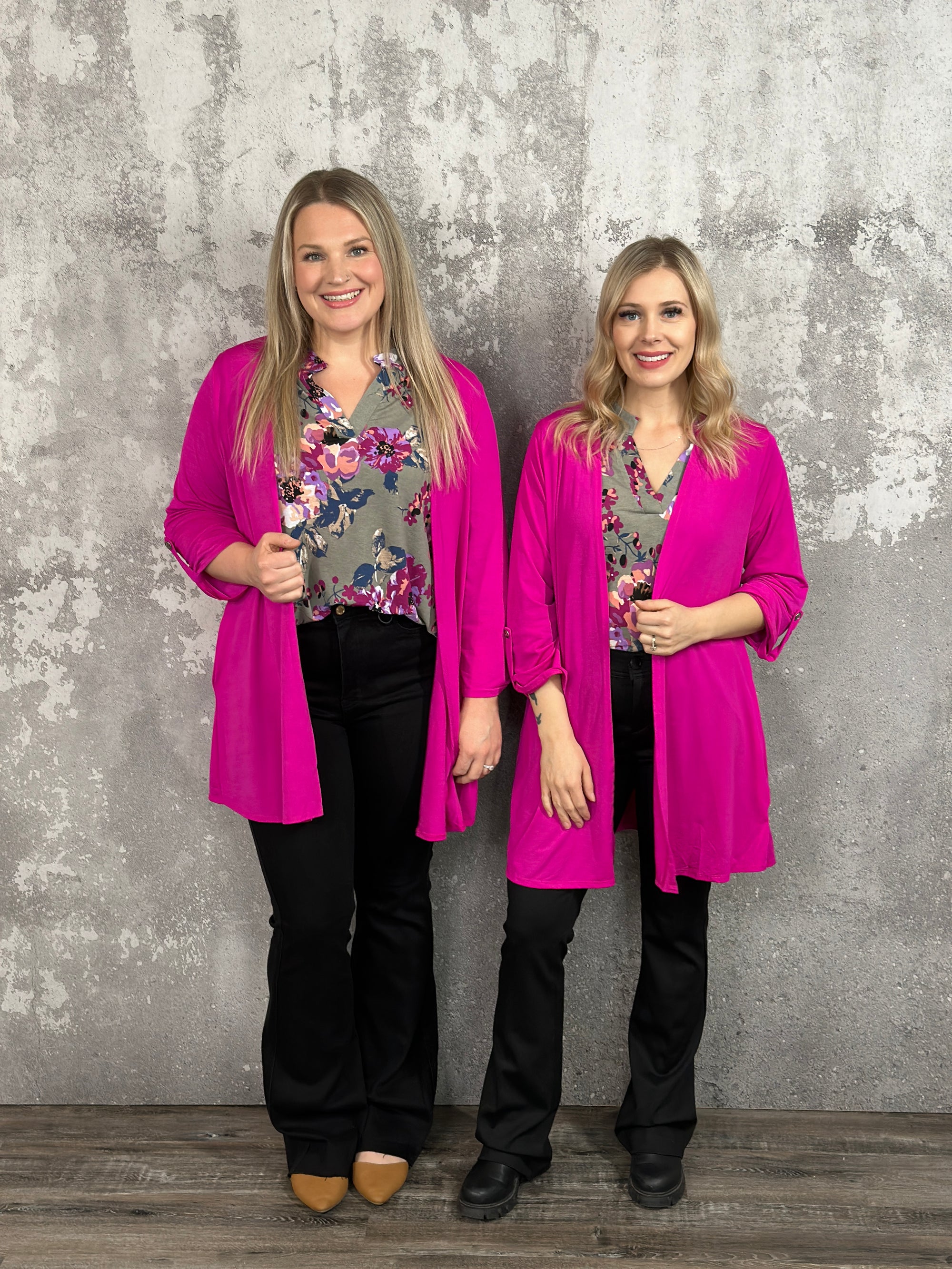 The Wrinkle Free Button Detail Cardigan - Magenta (Small - 3X)