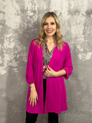 The Wrinkle Free Button Detail Cardigan - Magenta (Small - 3X)