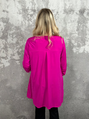 The Wrinkle Free Button Detail Cardigan - Magenta (Small - 3X)