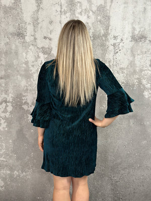 Texture Velvet Ruffle Bell Sleeve Dress (Small - 3X)