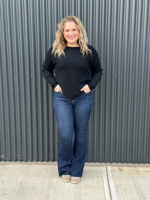 Judy Blue Dark Wash, Raw Hem,  Flare Jean (sizes 0/24-24W)