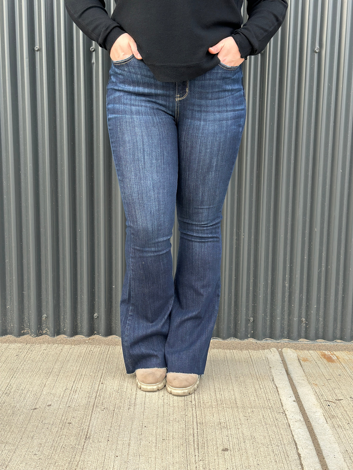 Judy Blue Dark Wash, Raw Hem,  Flare Jean (sizes 0/24-24W) - FINAL SALE