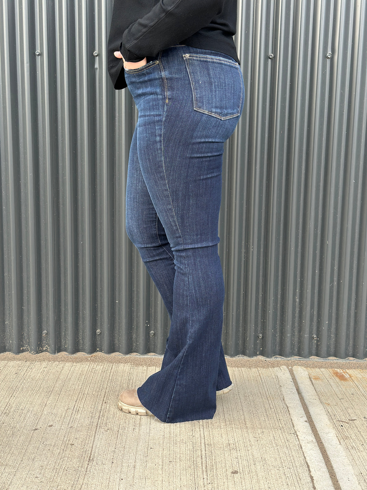 Judy Blue Dark Wash, Raw Hem,  Flare Jean (sizes 0/24-24W) - FINAL SALE