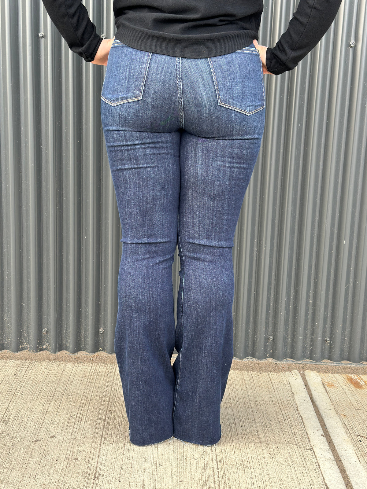 Judy Blue Dark Wash, Raw Hem,  Flare Jean (sizes 0/24-24W) - FINAL SALE