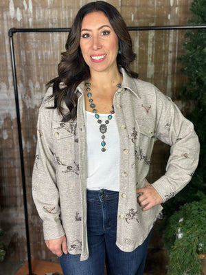 Western Print Fleece Lined Shacket (Small - 3X)