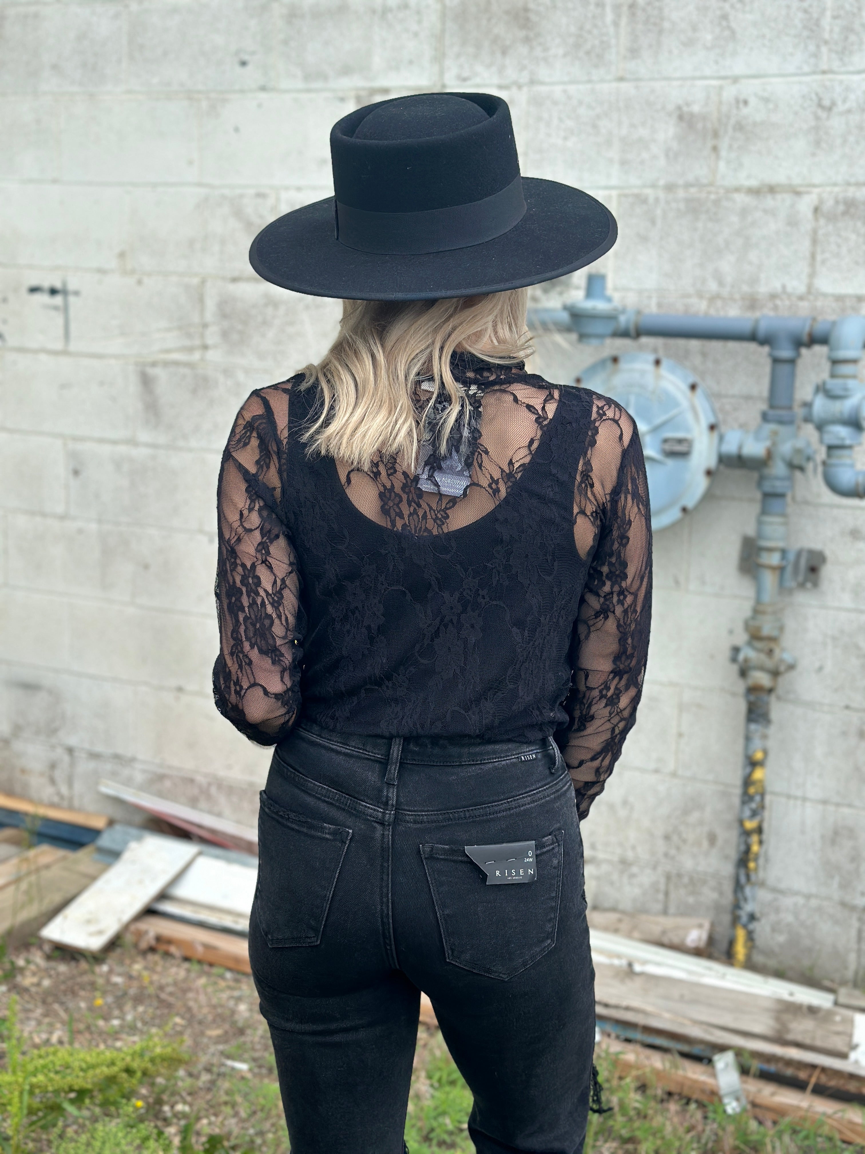 Moch Neck Sheer Lace Top - Black (Small - 3X) - The Pink Porcupine