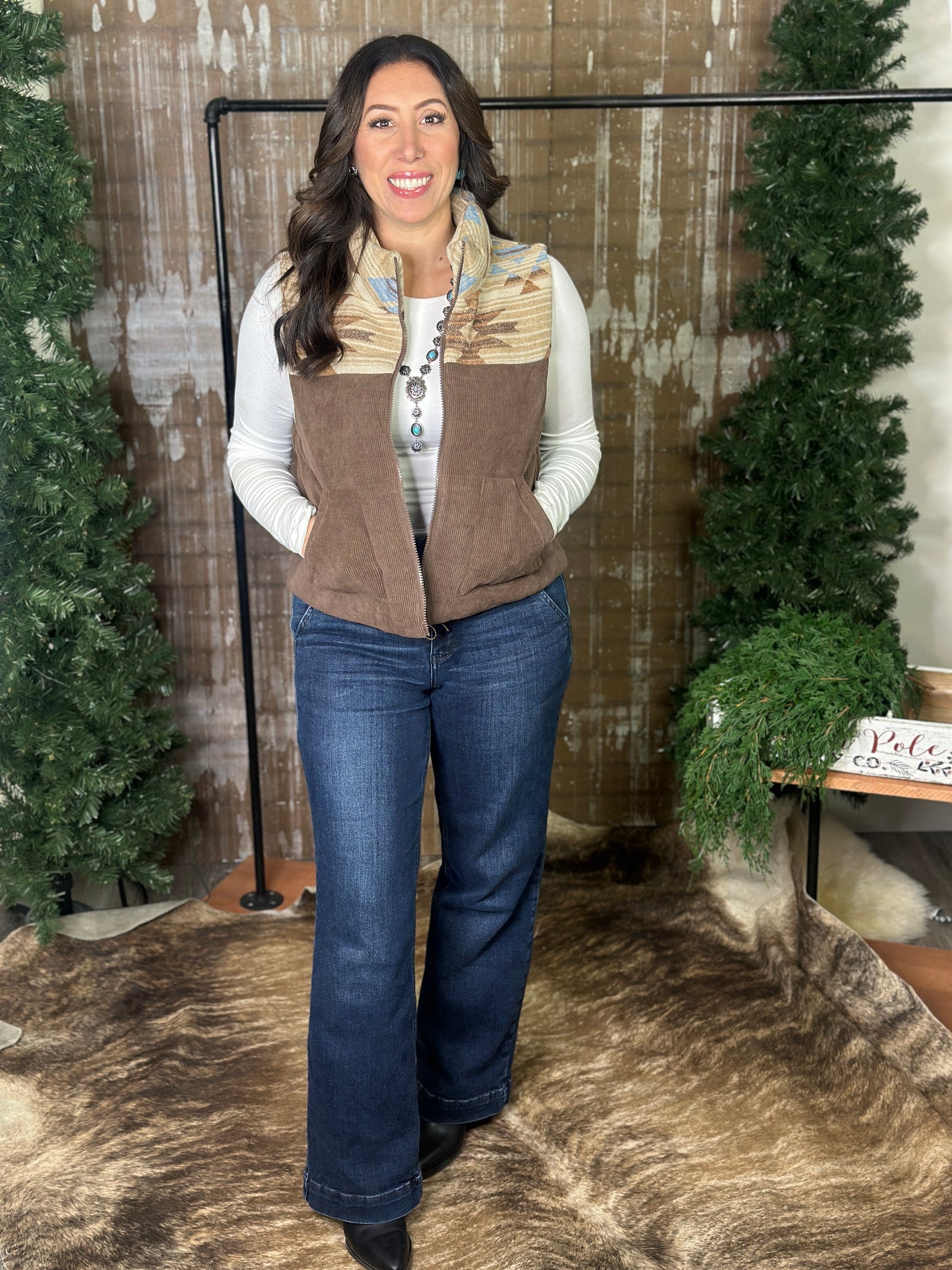 Brown Aztec Puffer Vest