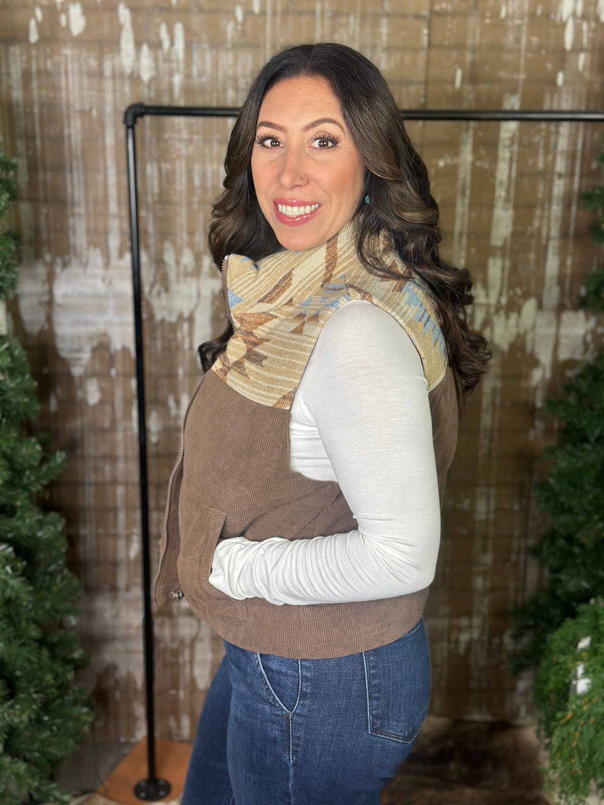 Brown Aztec Puffer Vest