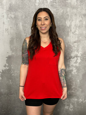 Vneck Pocket Tank - Red (Small - 3X)
