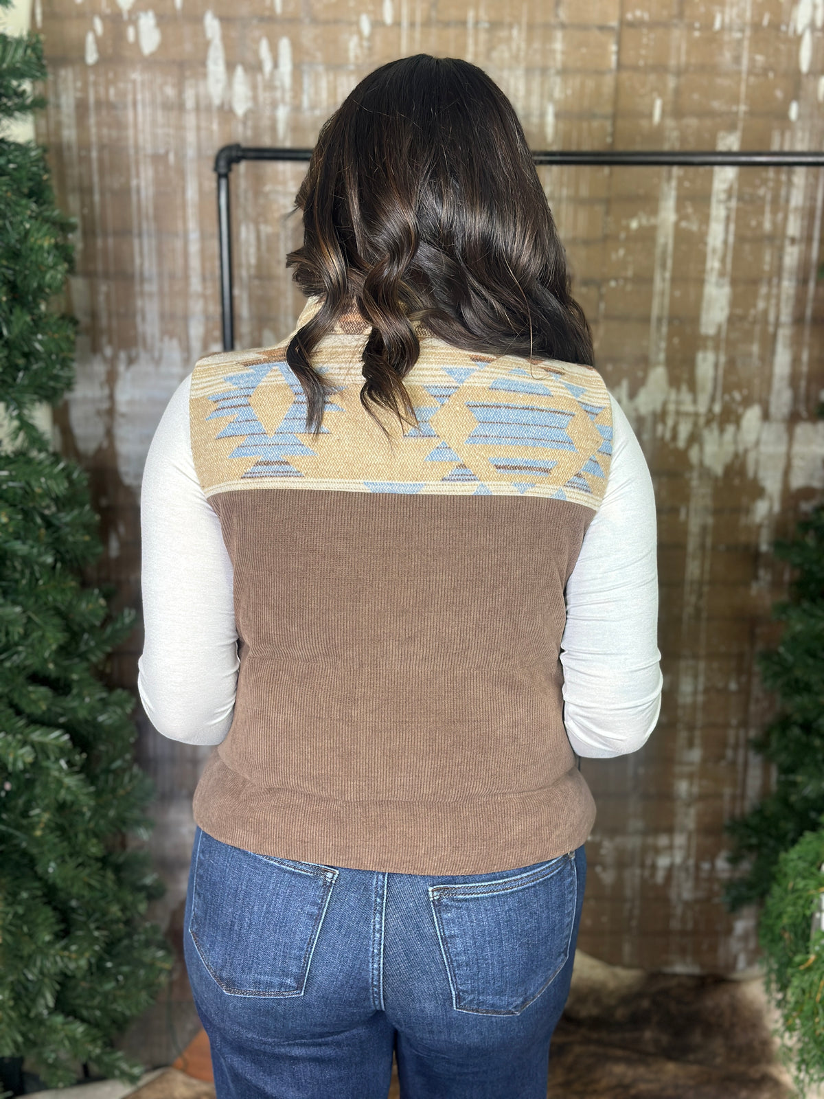 Brown Aztec Puffer Vest