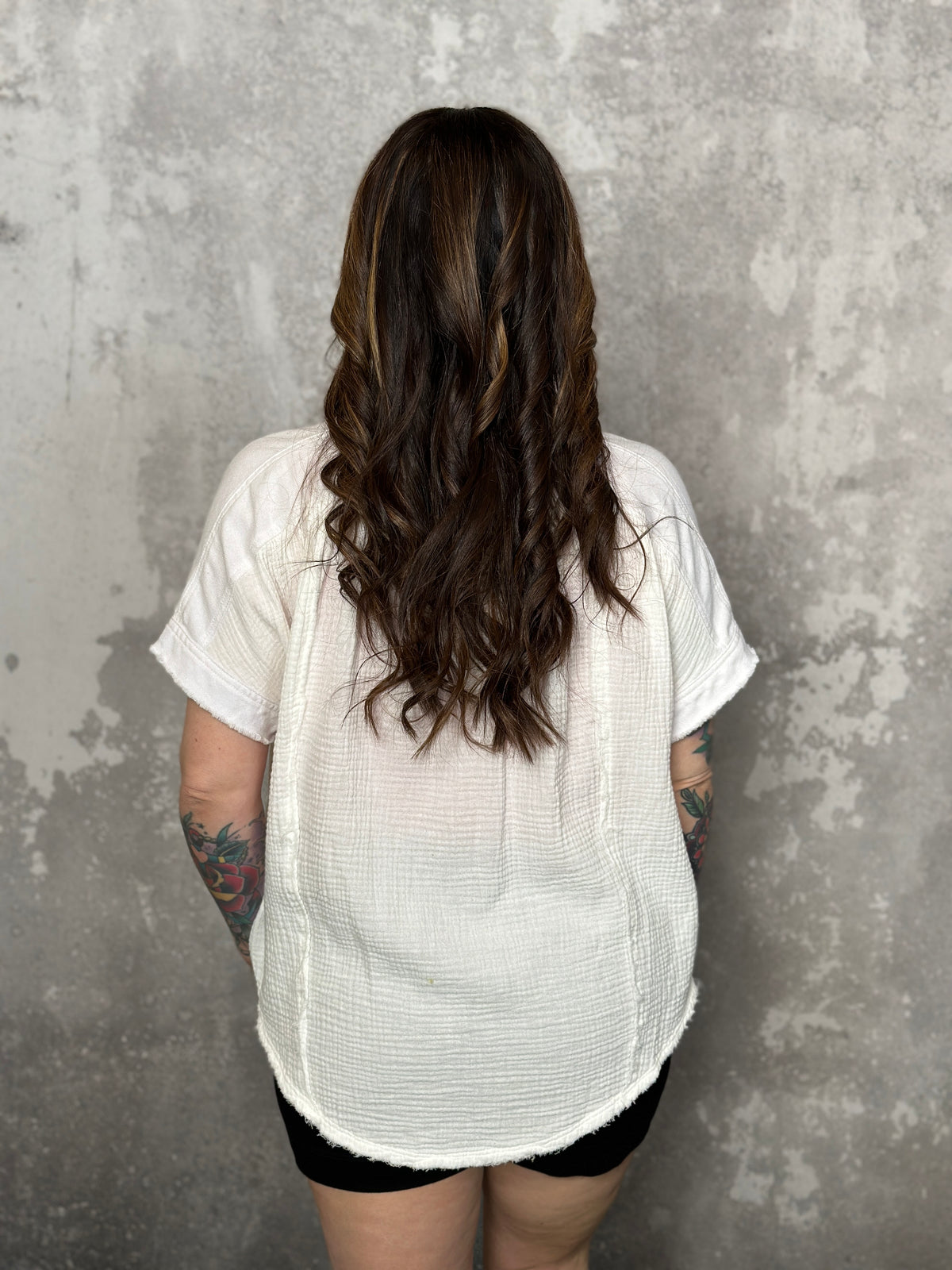 White Gauze Button Up Tee
