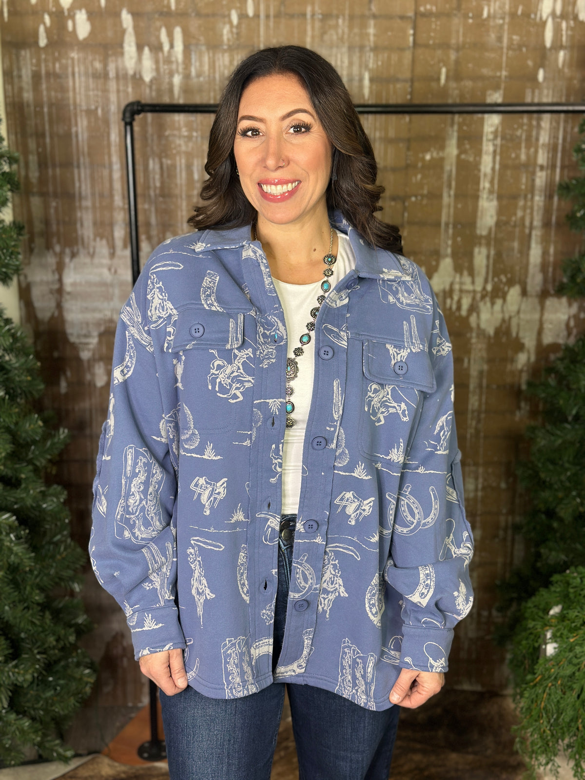 Denim Blue Rowdy Fleece Lined Shacket